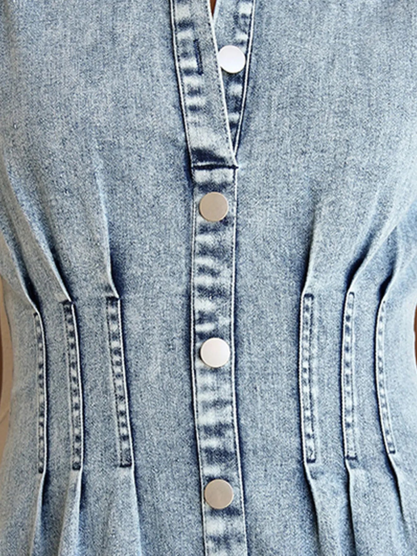 Puff Sleeve Button Front Denim Midi Dress Easy Apparels