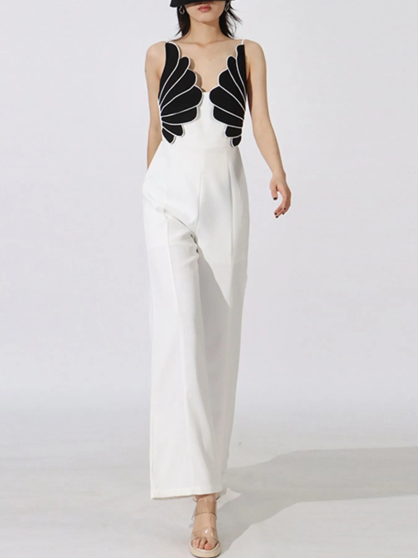 Contrast Sleeveless Wide-Leg Jumpsuit Easy Apparels