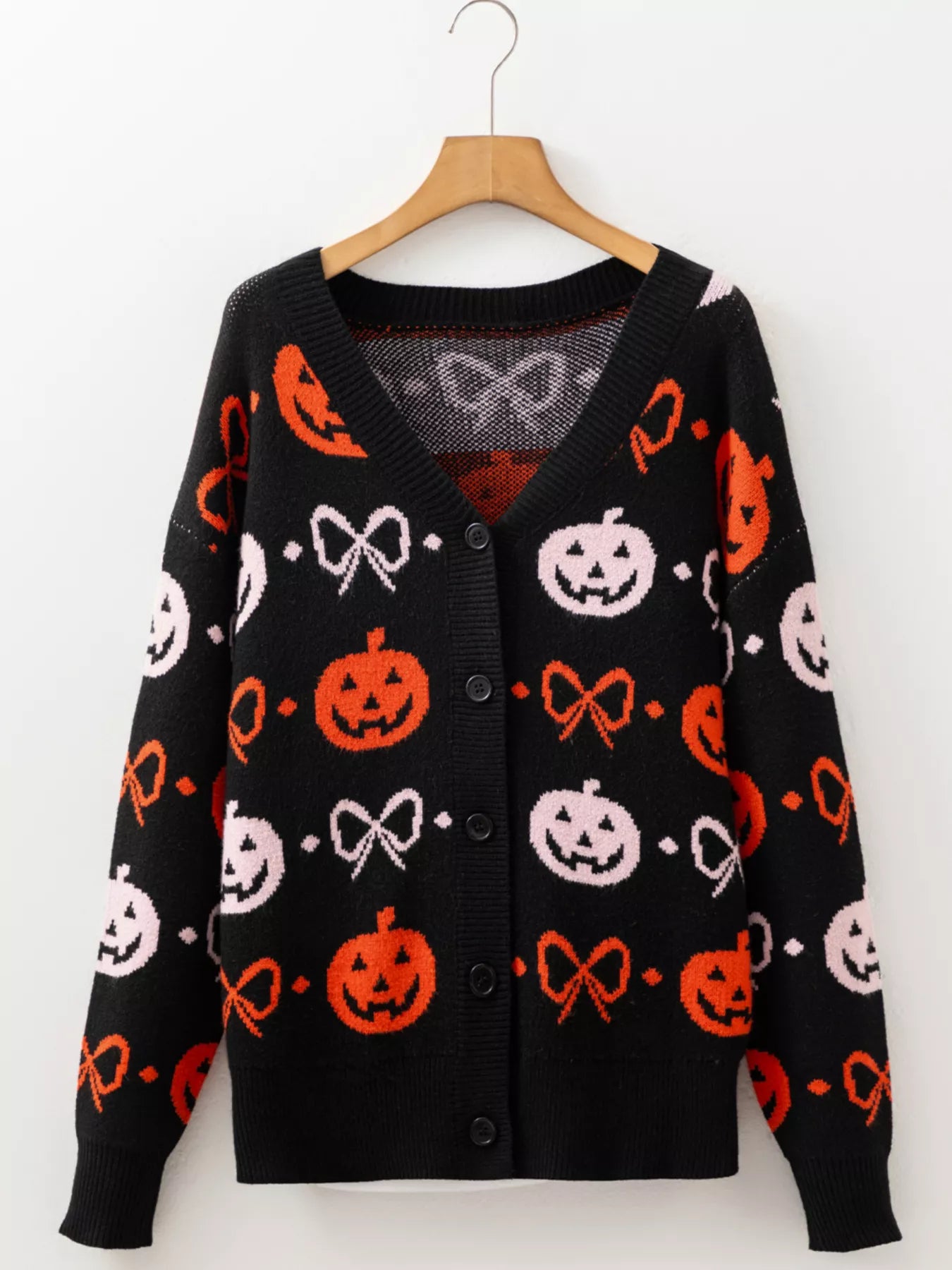 Halloween Pumpkin Pattern Button-Up Cardigan Easy Apparels