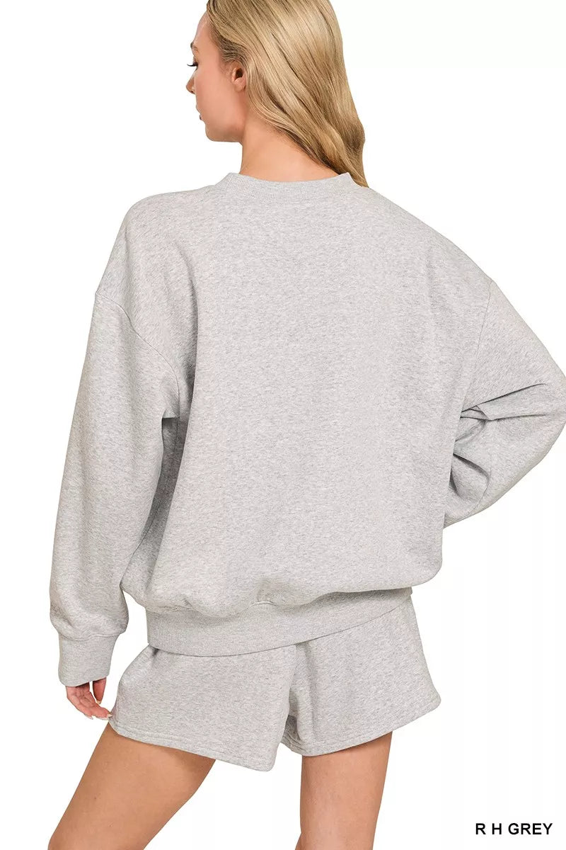 Zenana Fleece Long Sleeve Sweatshirts & Shorts Set Easy Apparels