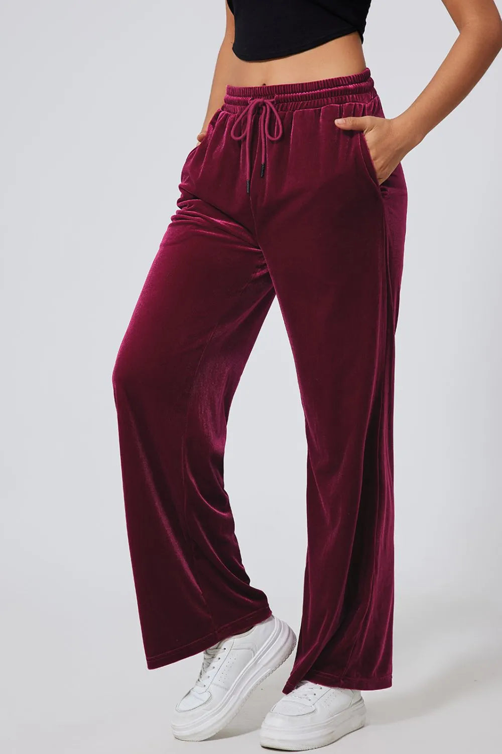Drawstring Waist Wide Leg Active Pants Easy Apparels