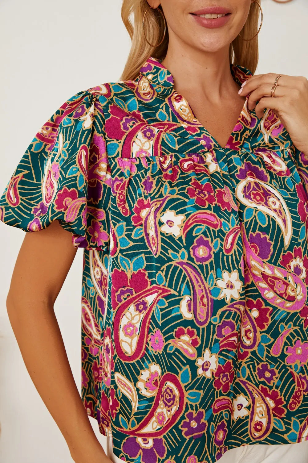 Trendsi Floral Collared Neck Short Sleeve Blouse