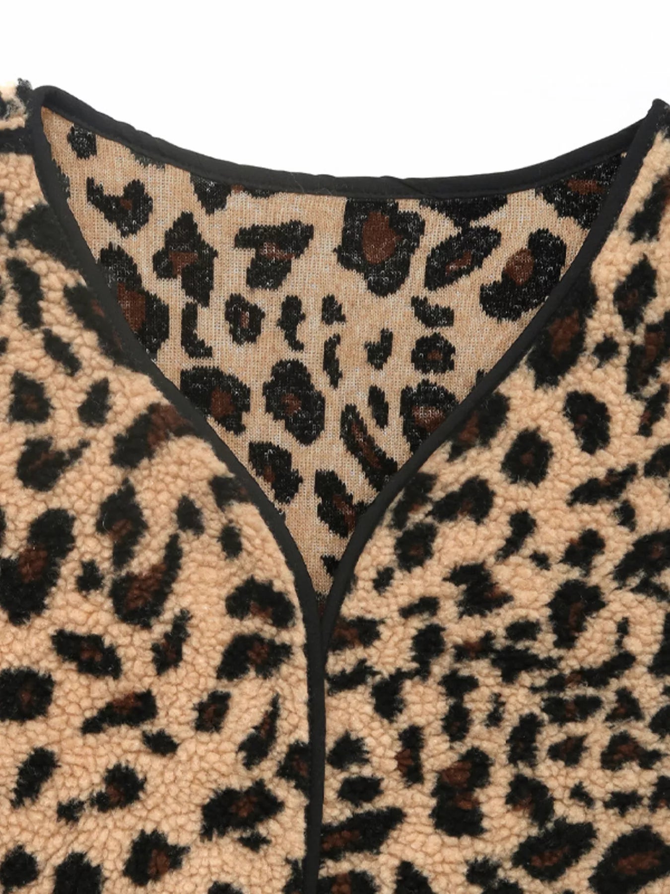 Leopard Fleece Vest Coat with Pockets Easy Apparels
