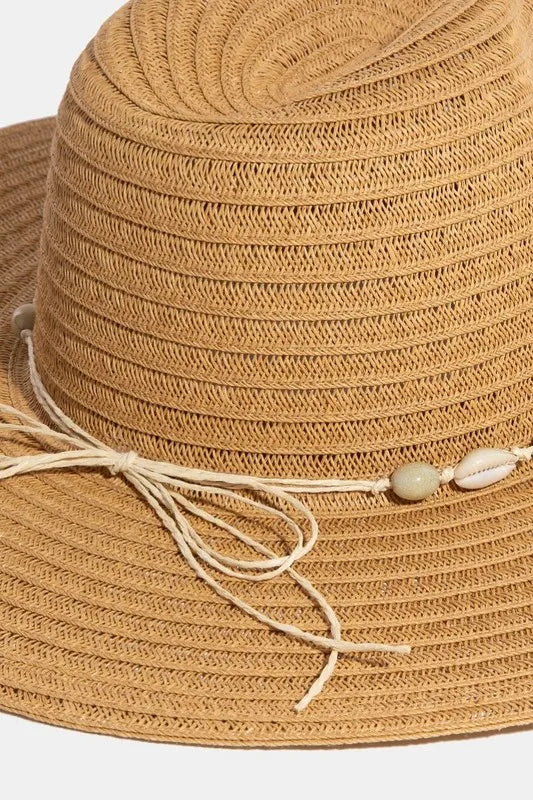 Fame Shell Beaded Wide Brim Straw Hat Easy Apparels