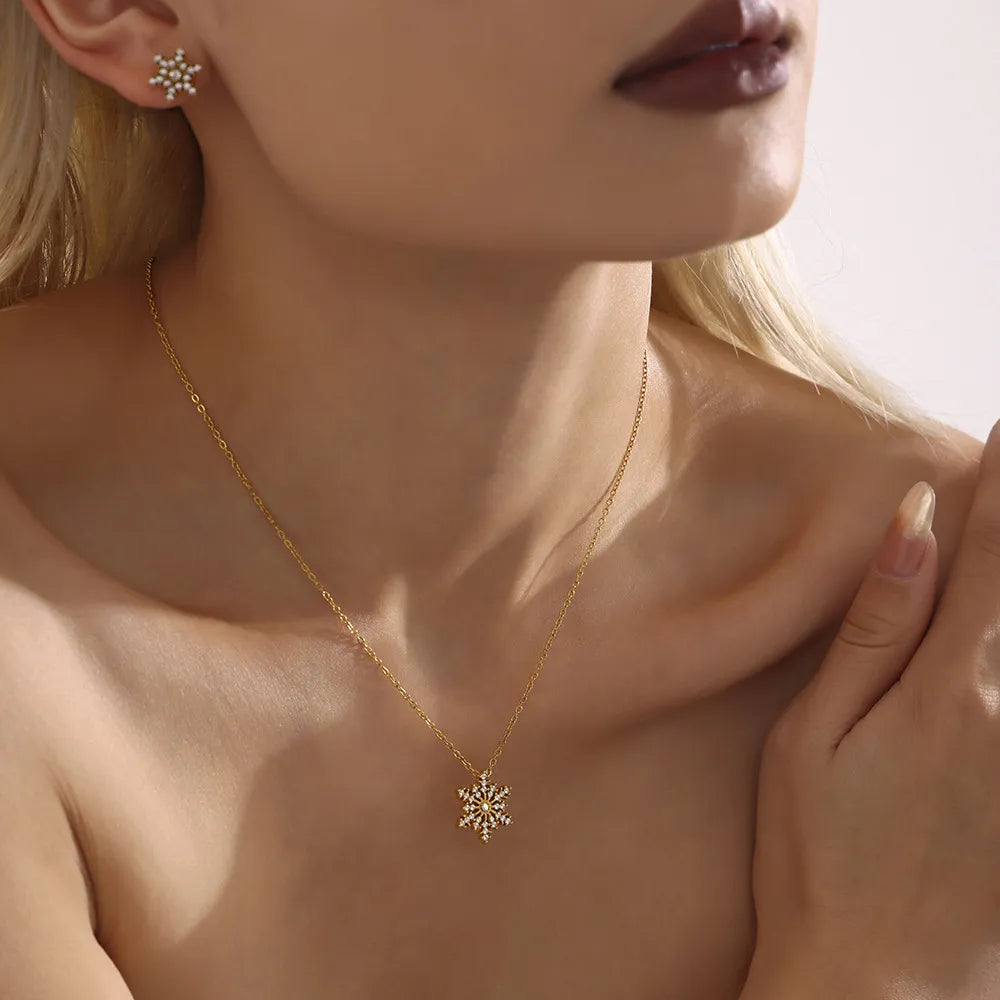 Stainless Steel Inland Zircon Snowflake Necklace White One Size Easy Apparels