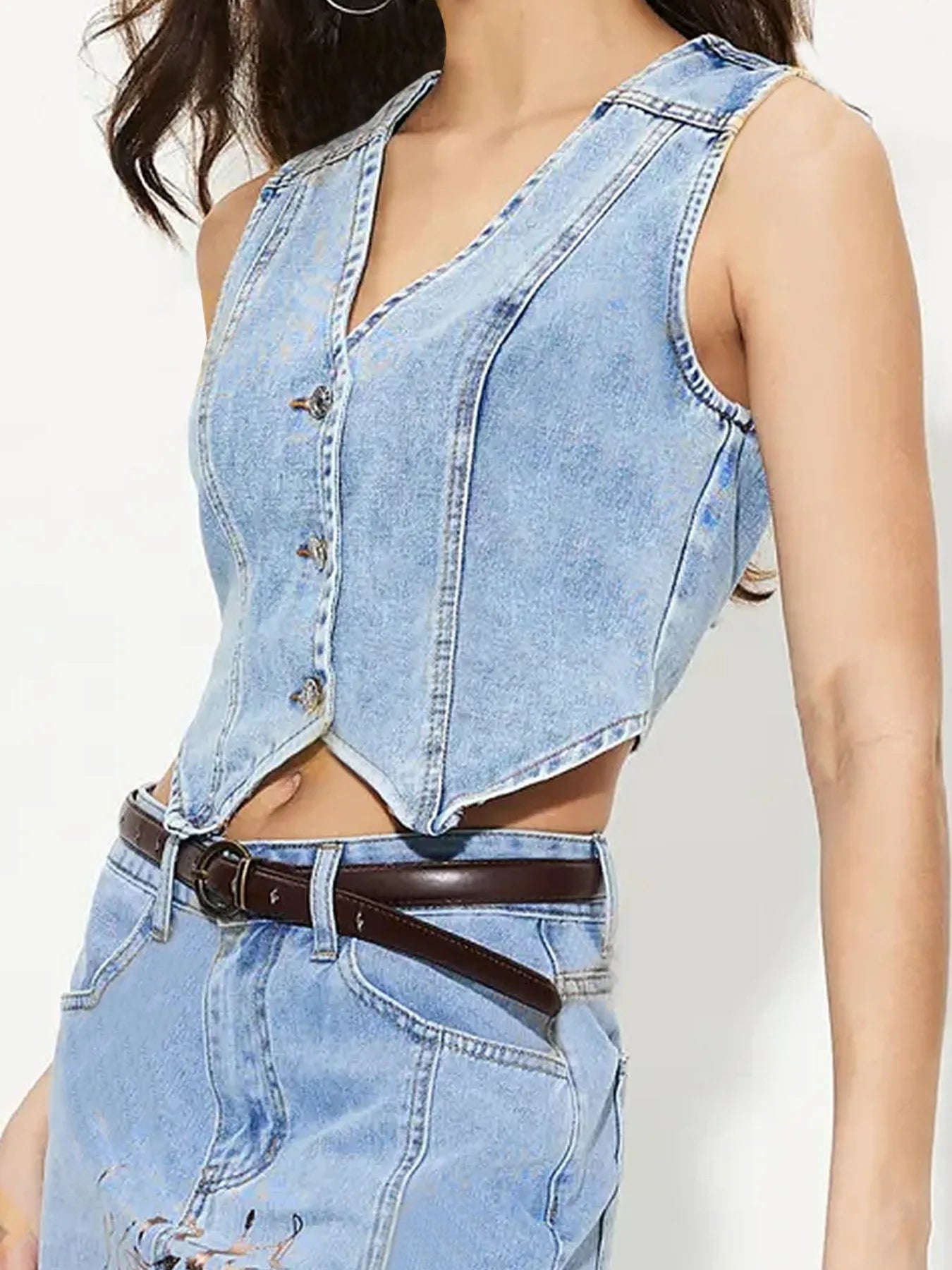 Button-Up Sleeveless Denim Vest Easy Apparels