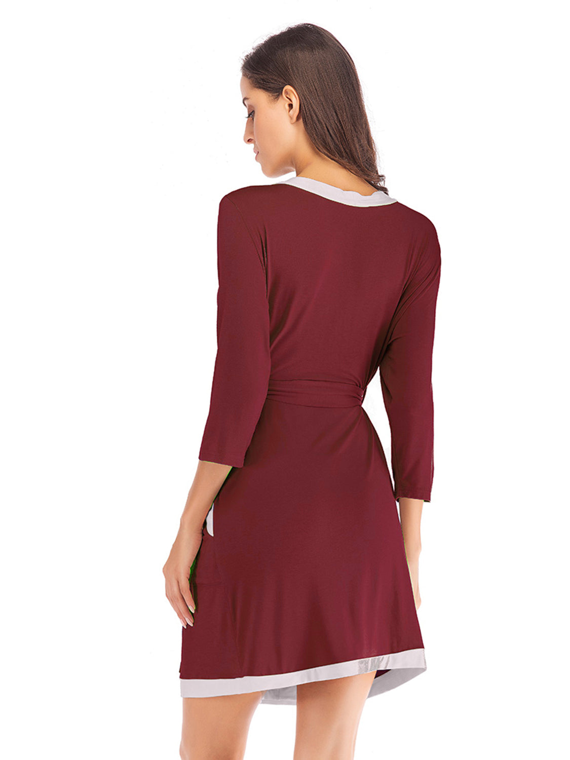 Tie Waist Surplice Neck Robe with Pockets Easy Apparels