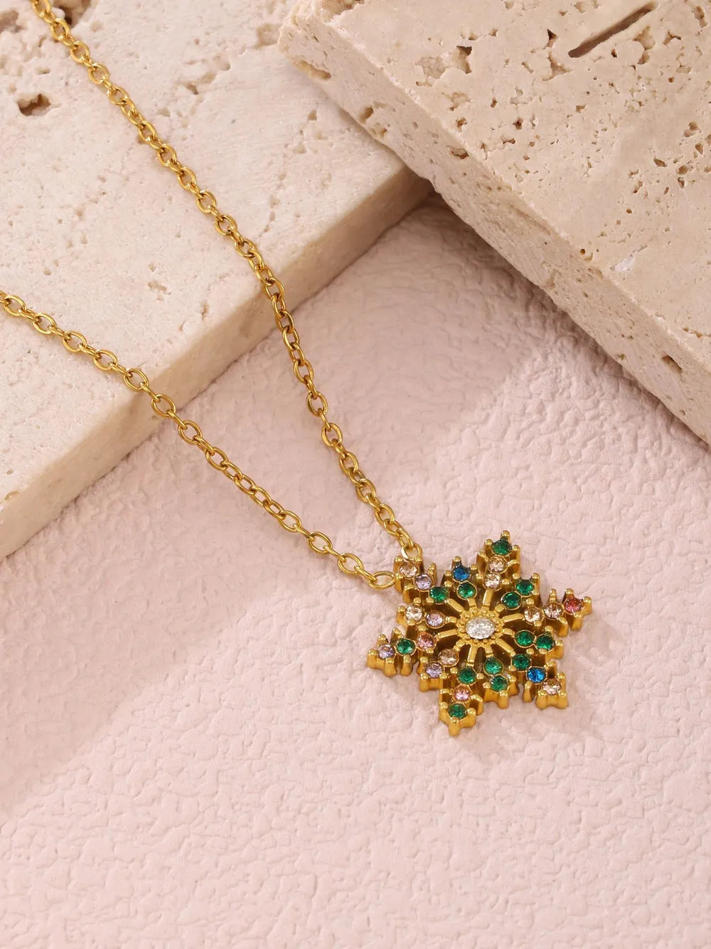 Stainless Steel Inland Zircon Snowflake Necklace Mixed color One Size Easy Apparels