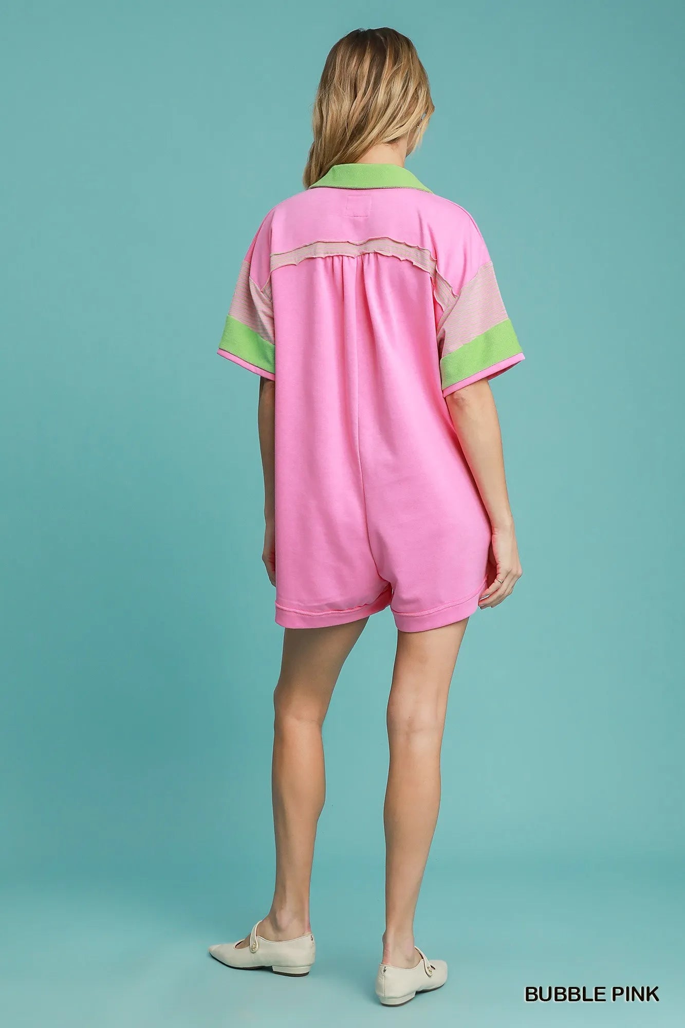 Umgee Contrast Trim Button Front Romper Easy Apparels