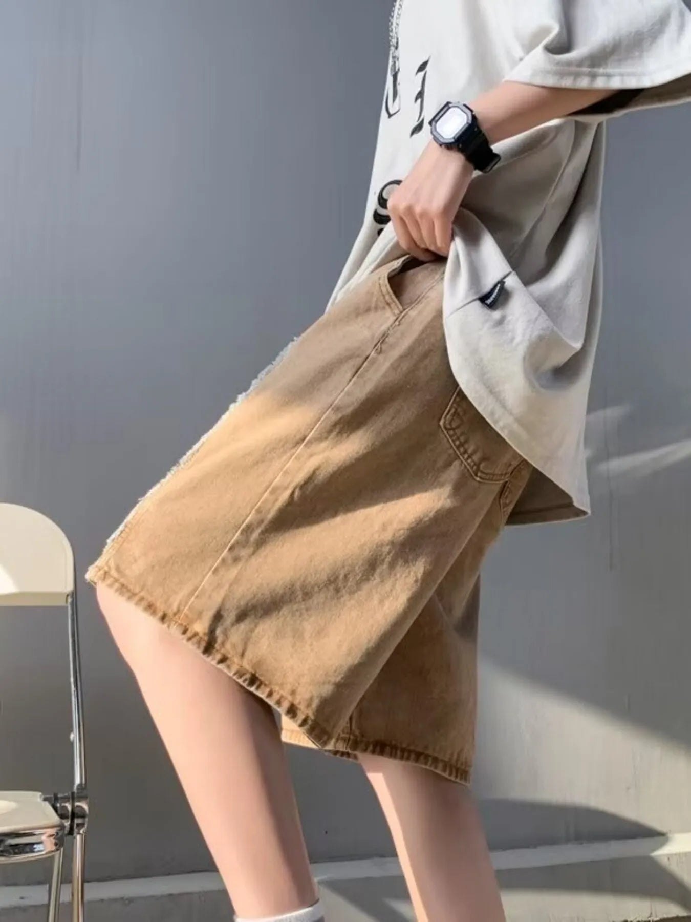 Men's Full Size Drawstring Denim Shorts with Pockets Plus Size Brown Easy Apparels