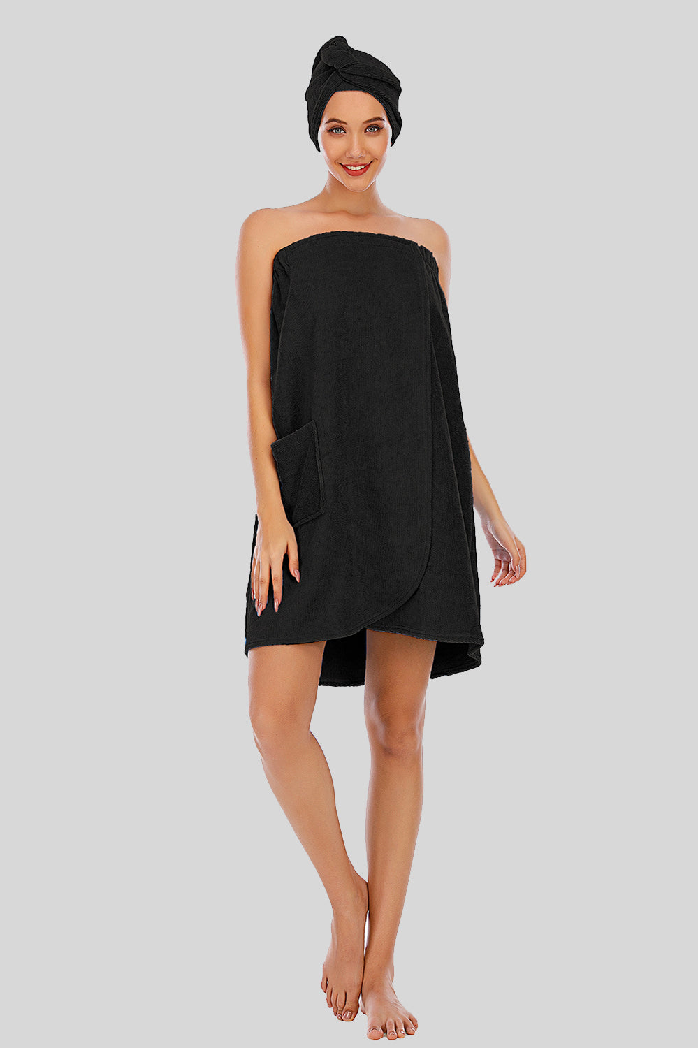 Strapless Robe with pocket Black Easy Apparels