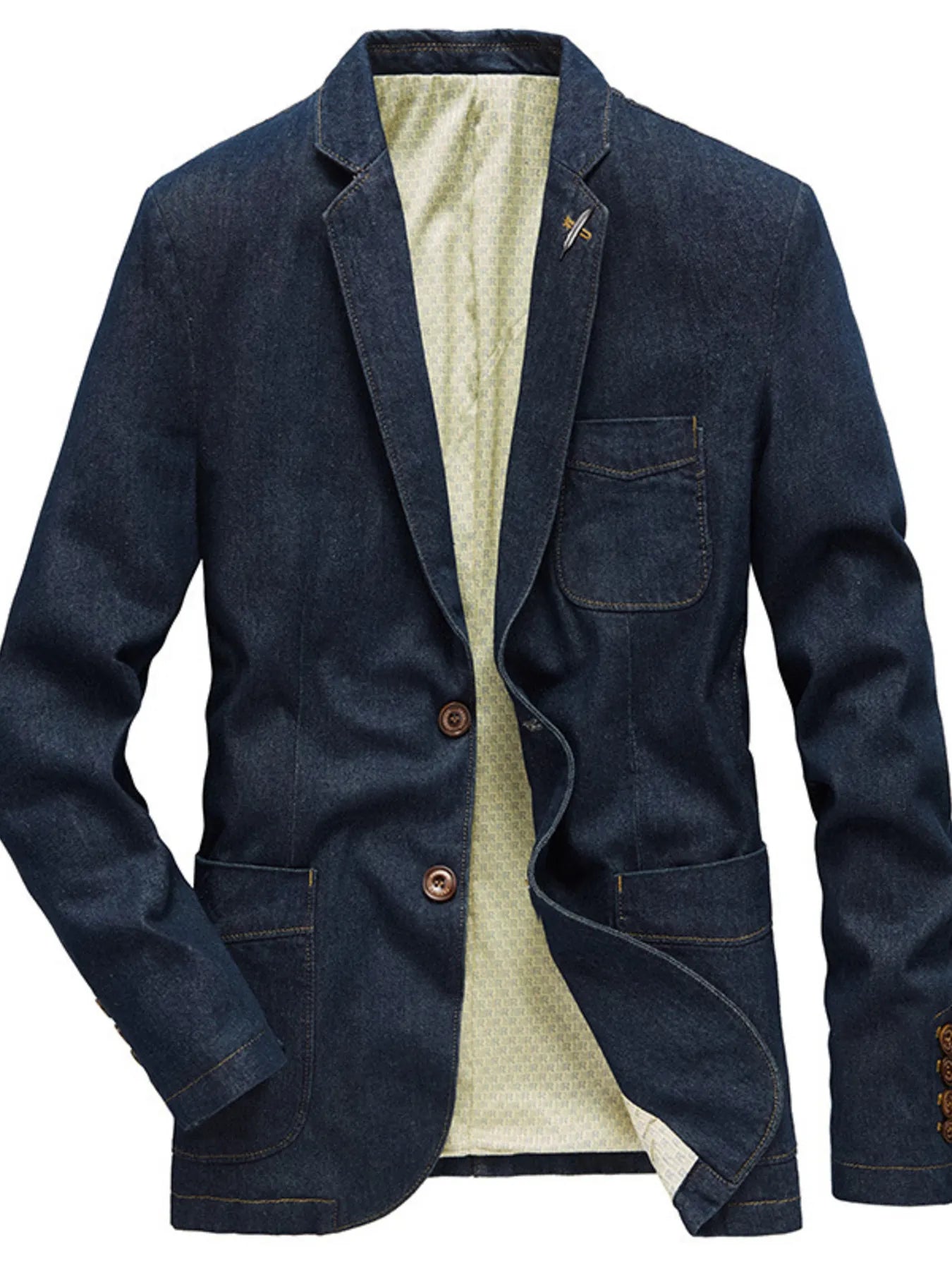 Men's Plus Size Lapel Collar Long Sleeve Denim Blazer Vintage Blue Easy Apparels