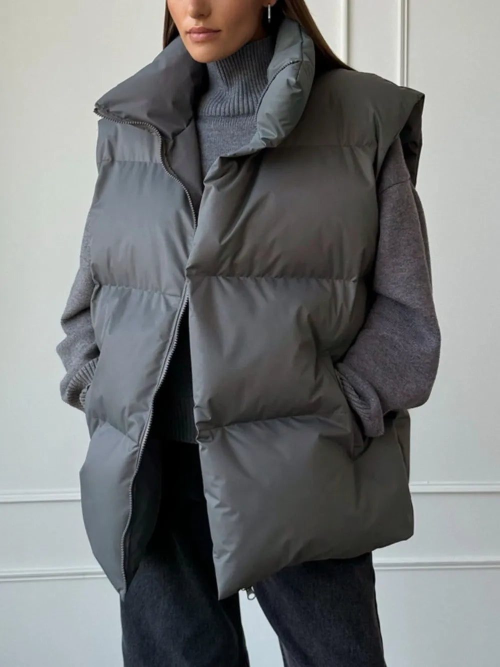 Zip Up Turtleneck Vest Coat Easy Apparels