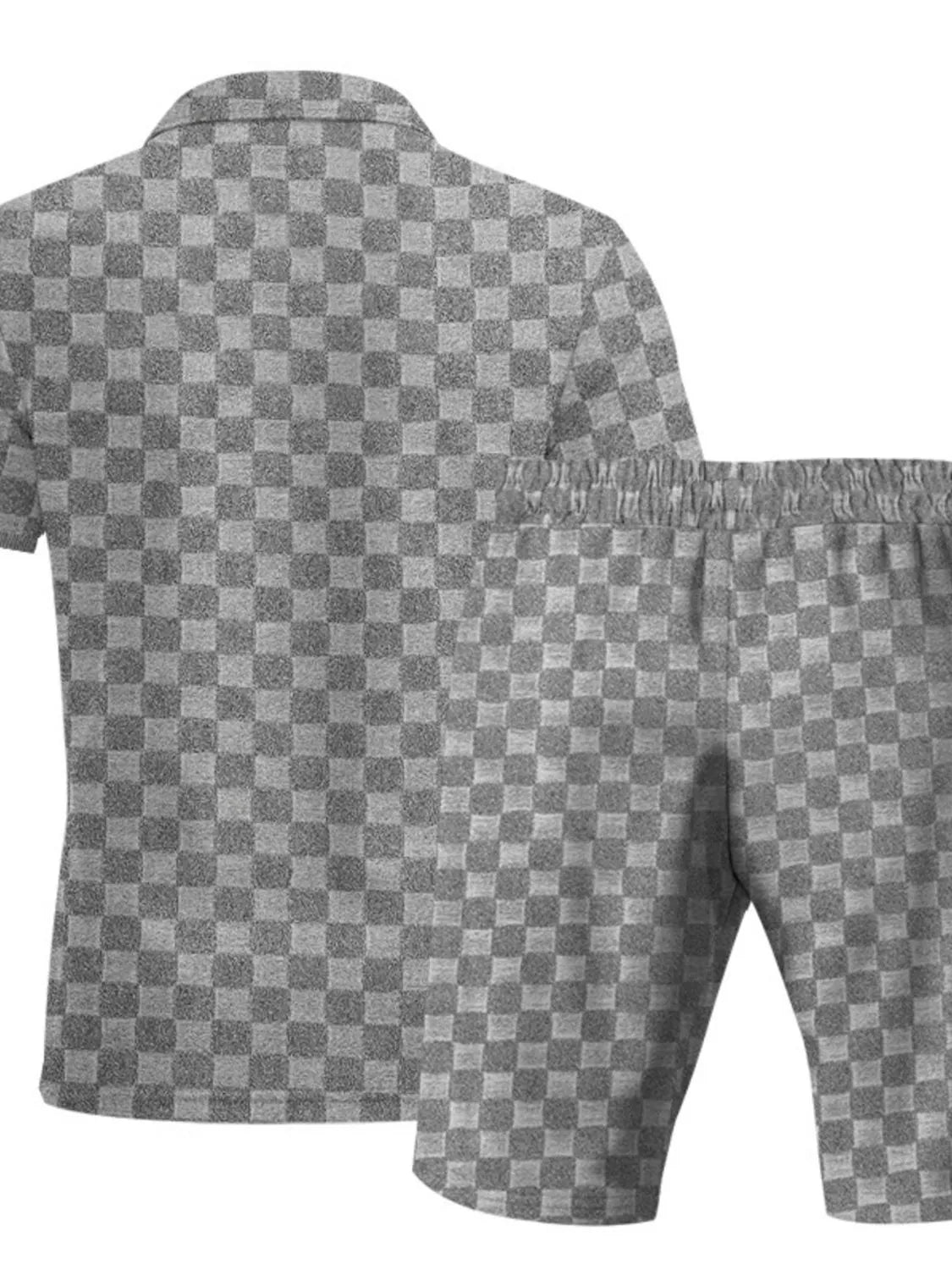 Men's Full Size Quarter Zip Short Sleeve Top and Shorts Set Plus Size Easy Apparels