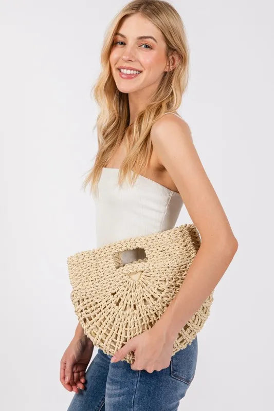 Fame Braided Semi Circle Tote Bag Easy Apparels
