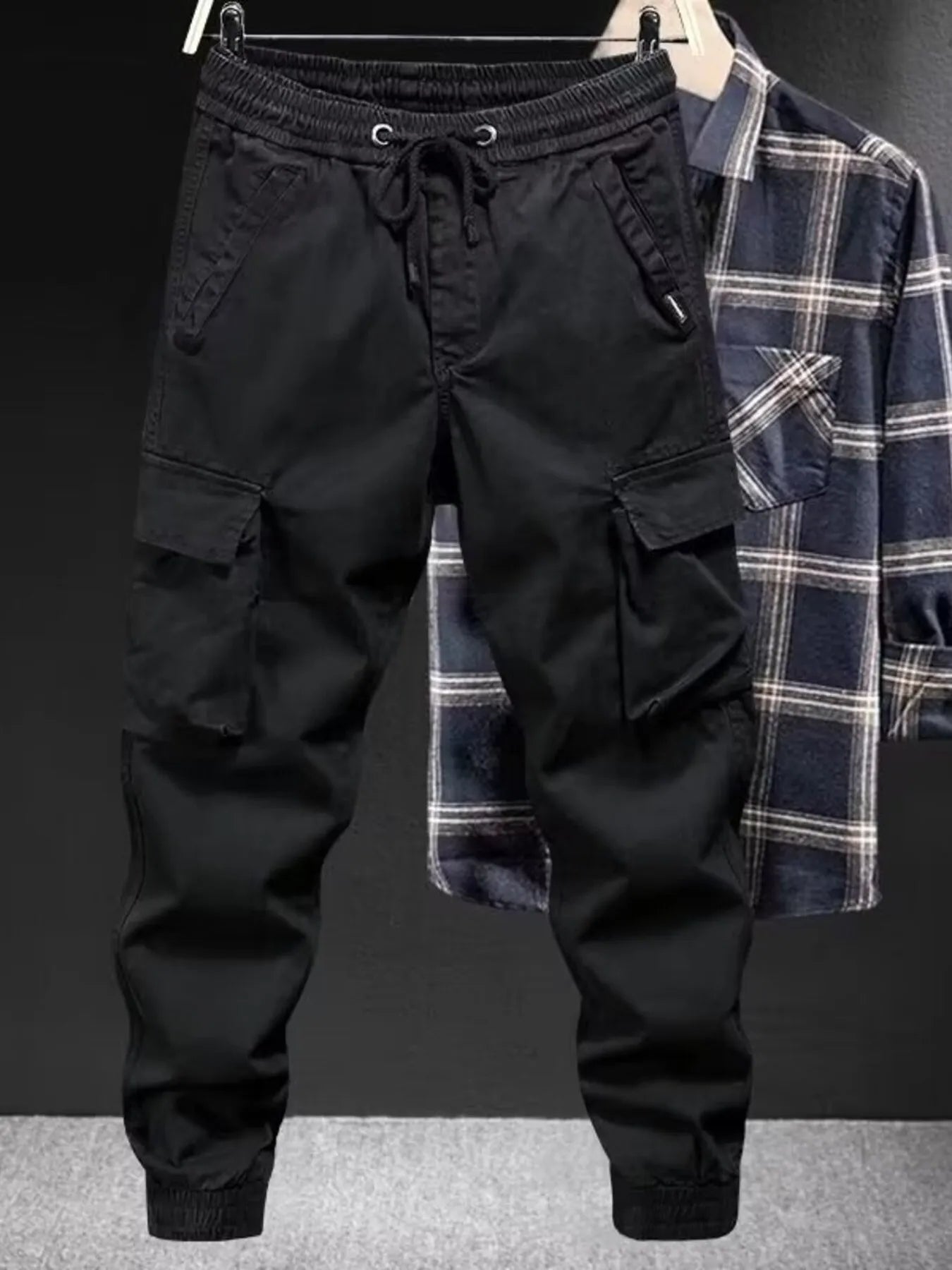 Men's Plus Size Drawstring Joggers with Pockets Black Easy Apparels