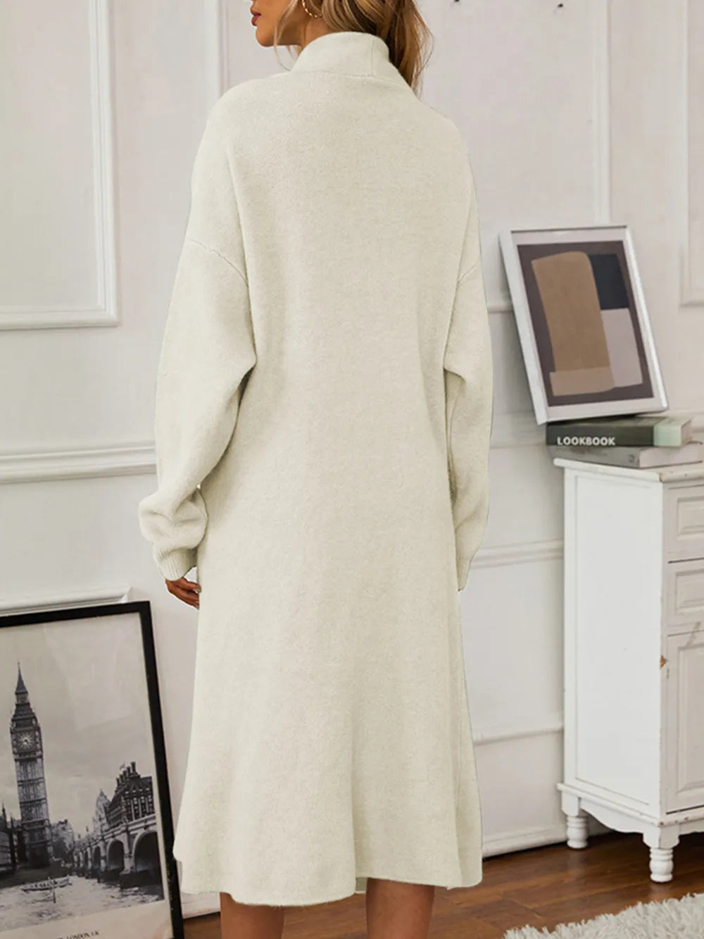 V-Neck Cami Dress and Open Front Cardigan Sweater Set Easy Apparels