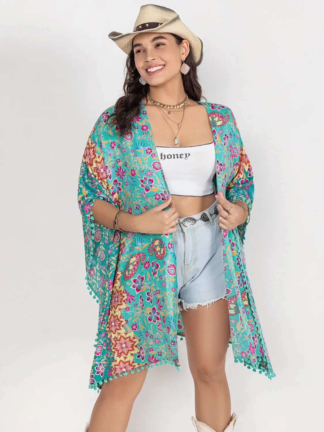 Plus Size Printed Open Front Cover-Up Easy Apparels