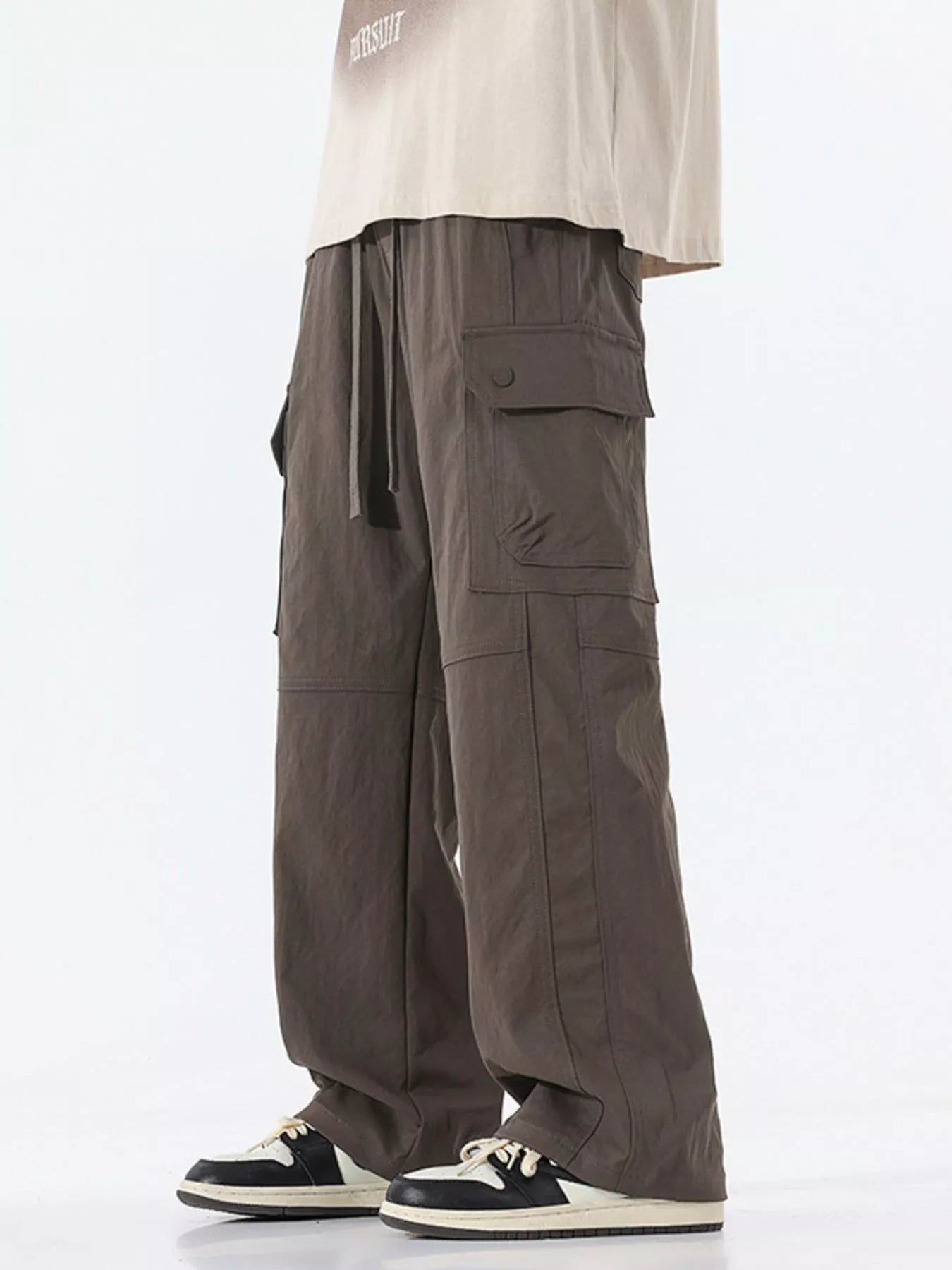 Men's Full Size Drawstring Cargo Wide Leg Pants Plus Size Easy Apparels