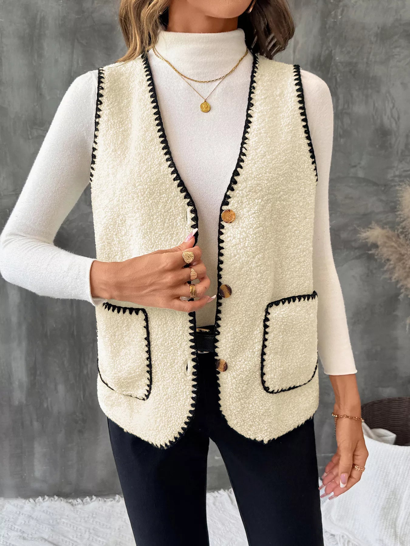 V-Neck Button Up Vest Coat Easy Apparels
