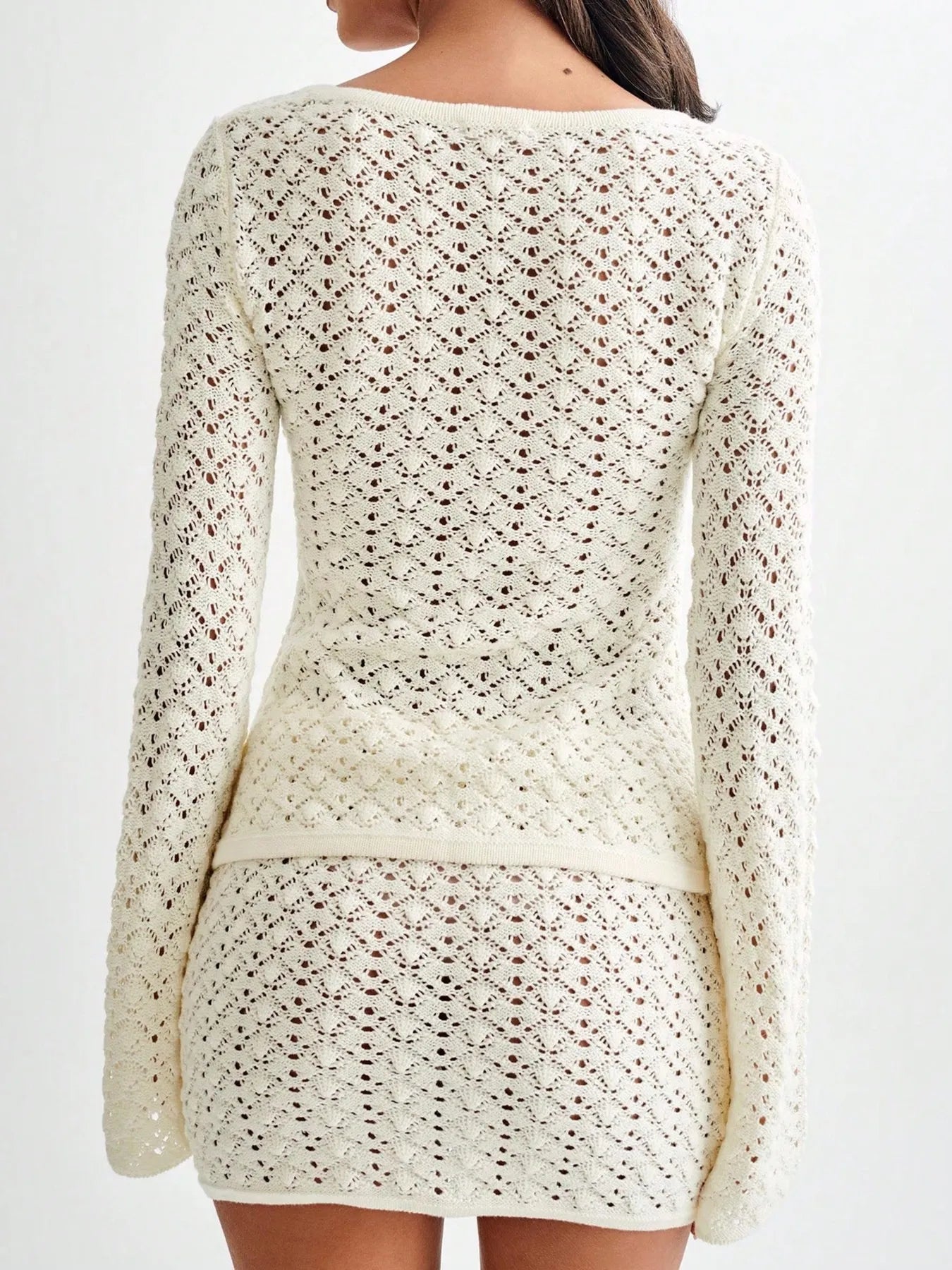 Button Up Crochet Cardigan and Skirt Sweater Set Easy Apparels