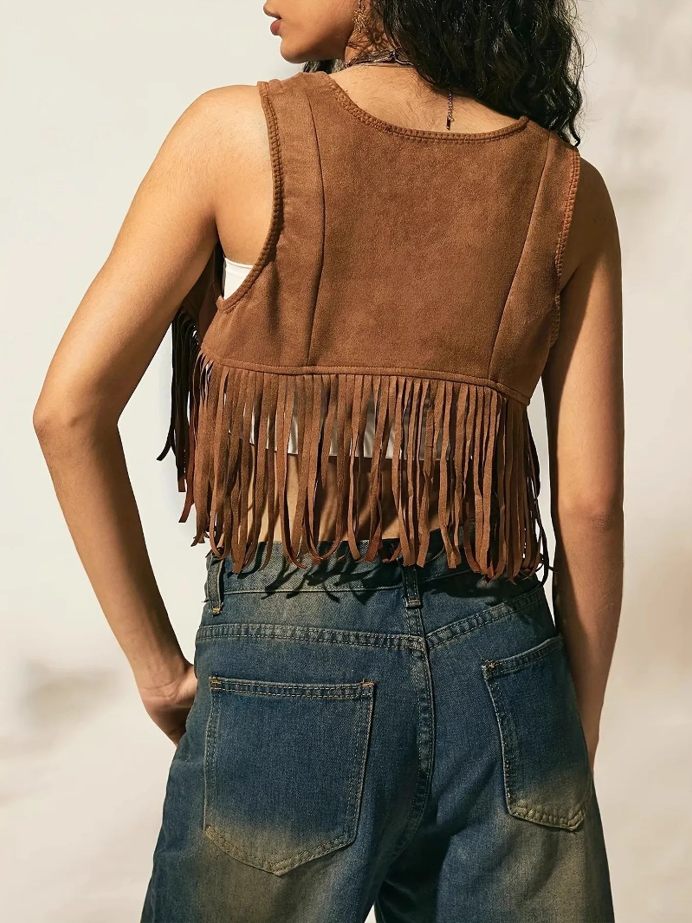 Fringe Vest Coat with Tie Front Easy Apparels