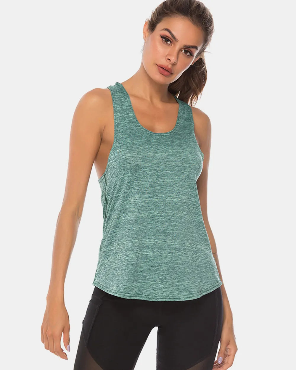 Full Size Scoop Neck Wide Strap Active Tank Light Green Easy Apparels