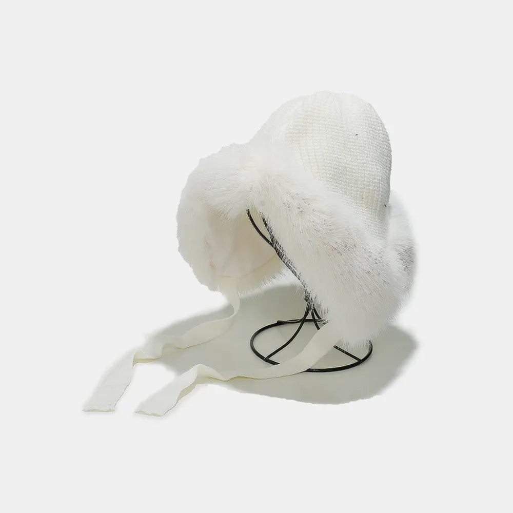 Thermal Tied Fuzzy Winter Hat Ivory One Size Easy Apparels