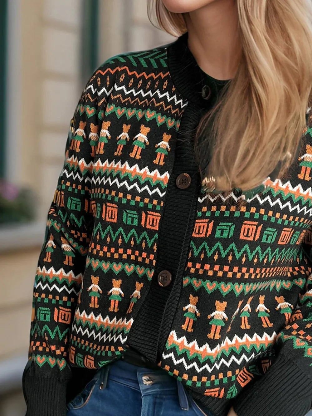 Graphic Button Down Long Sleeve Cardigan Easy Apparels