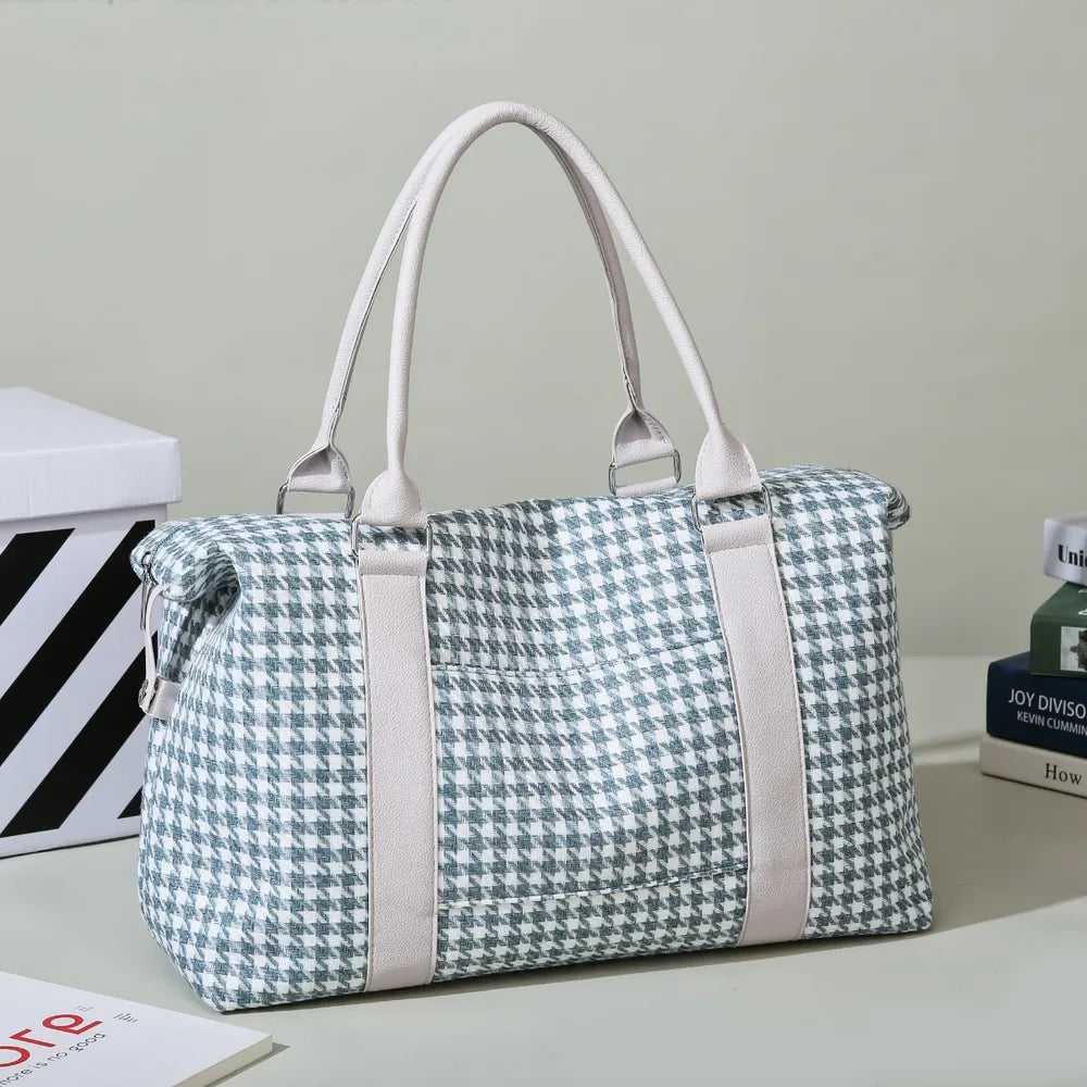 Houndstooth Canvas Travel Bag Dusty Blue One Size Easy Apparels