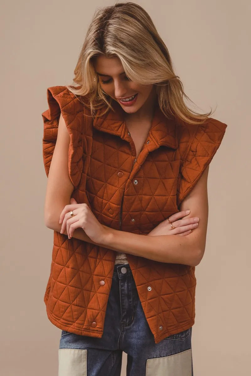 BiBi Quilting Knit Ruffle Sleeve Vest Easy Apparels