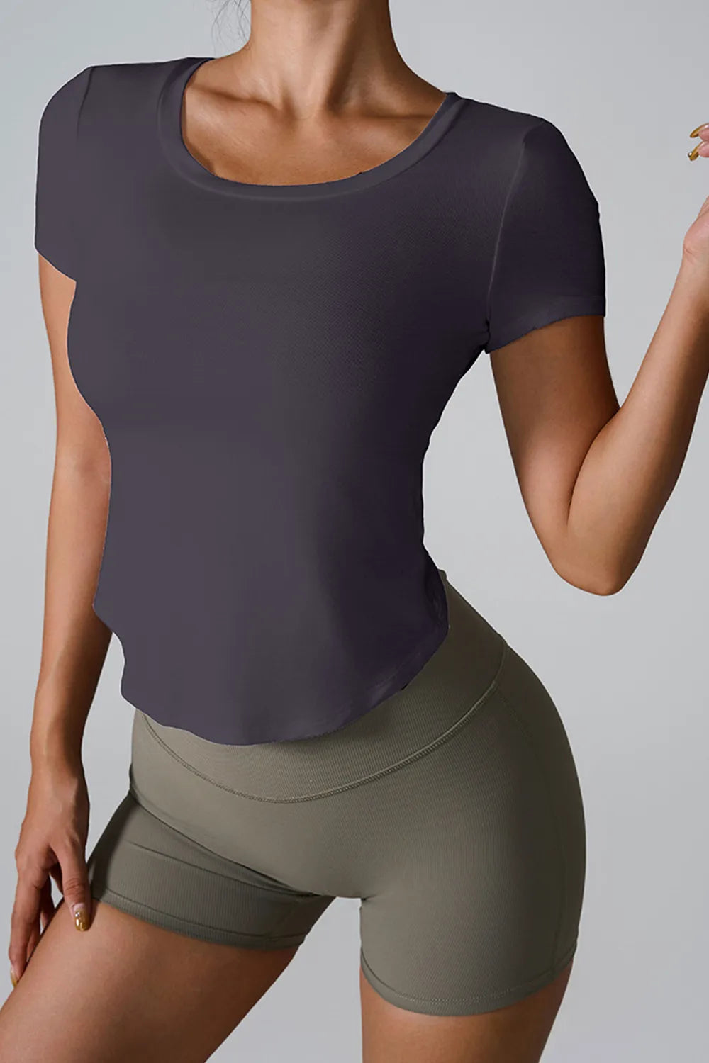 Cutout Round Neck Short Sleeve Active T-Shirt Easy Apparels