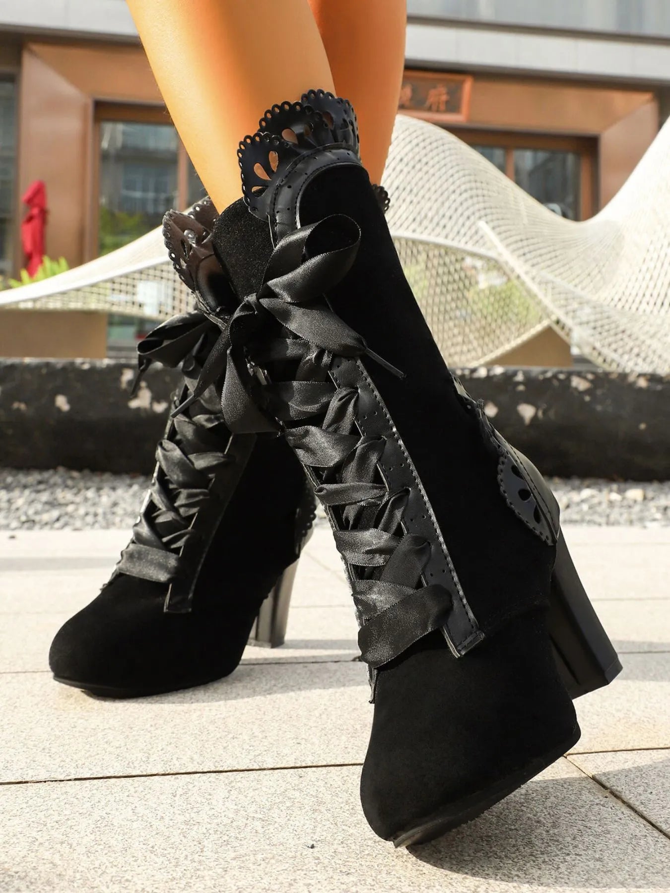 Lace Up Block Heels Boots Easy Apparels