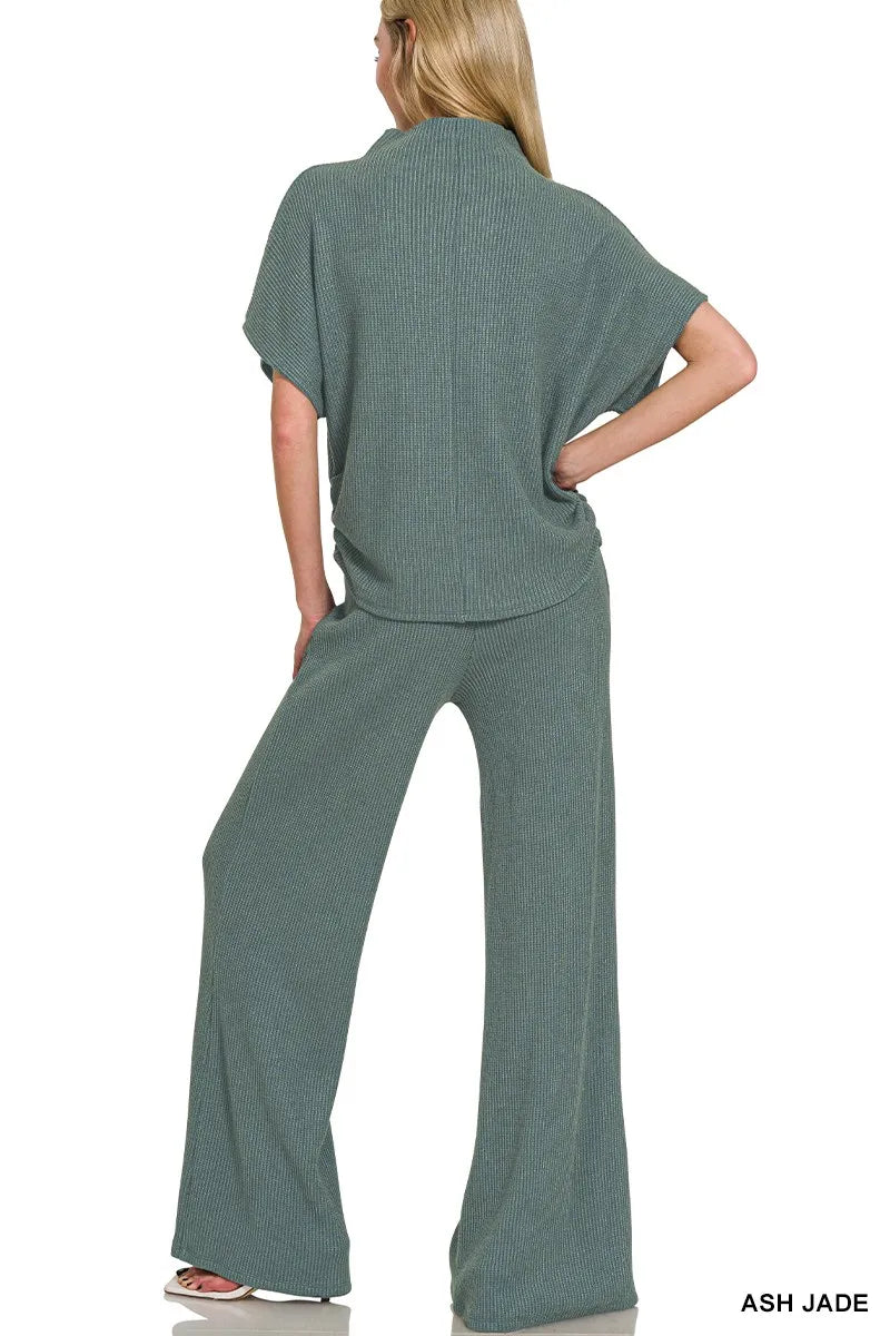 Zenana Mock Neck Top and Pants Sweater Set Easy Apparels