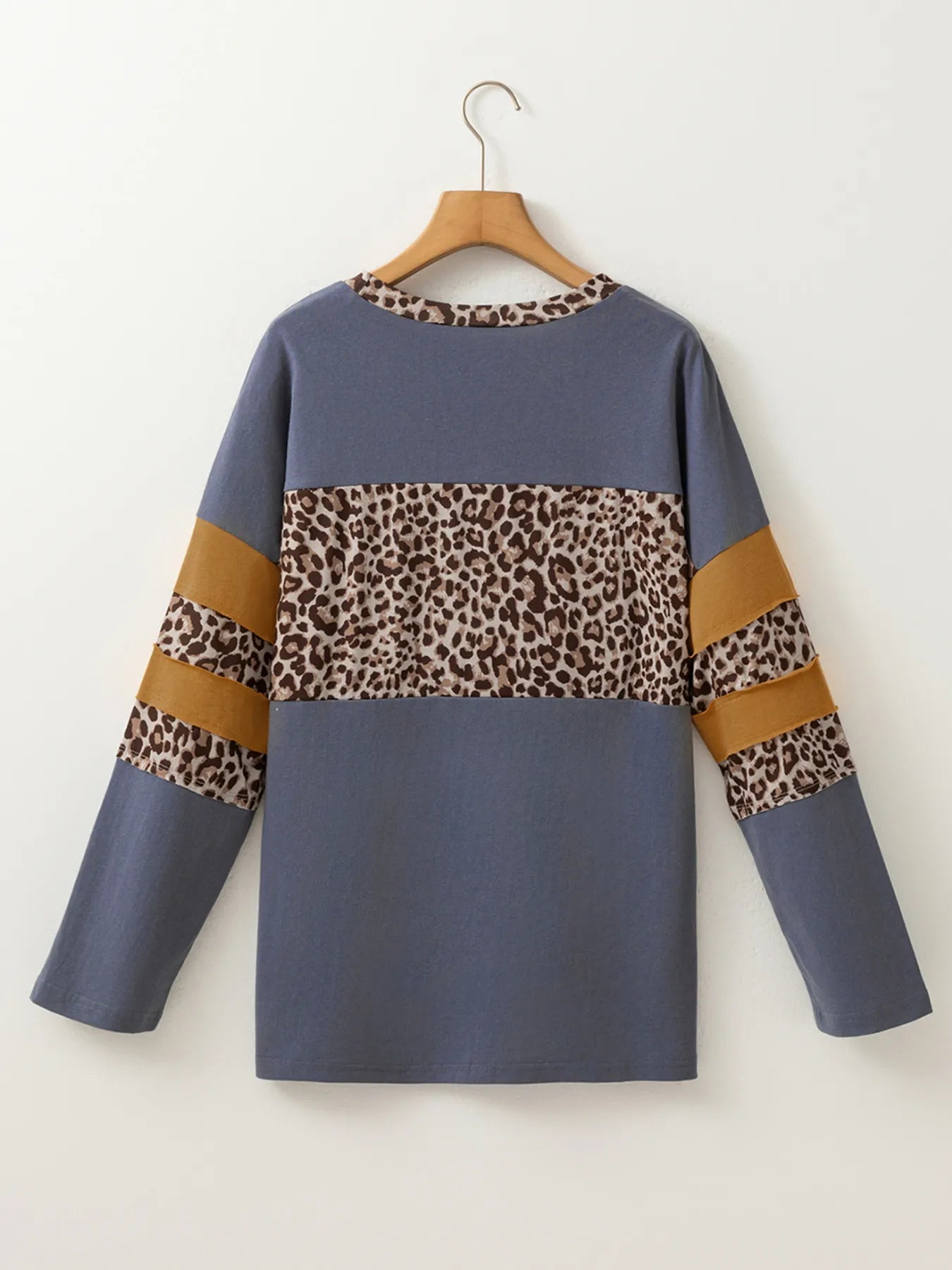 Trendsi Leopard Color Block Long Sleeve Drop Shoulder Top