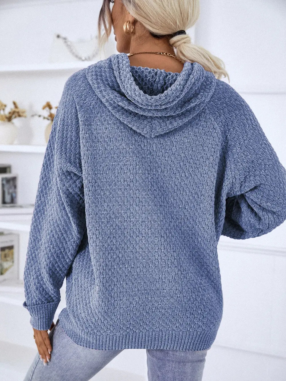 Texture Drawstring Long Sleeve Hooded Sweater Easy Apparels