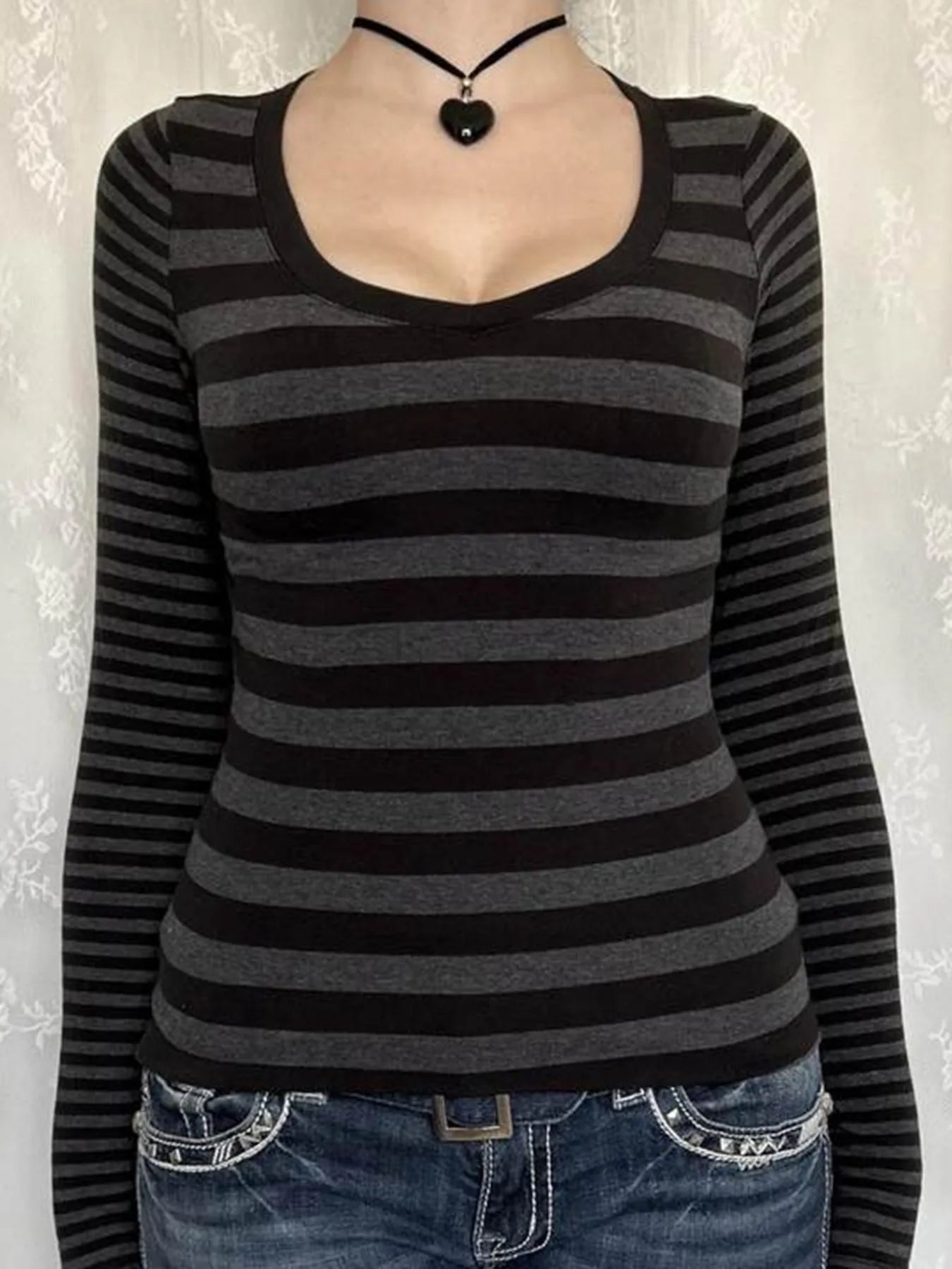 Trendsi Striped Long Sleeve Contrast T-Shirt