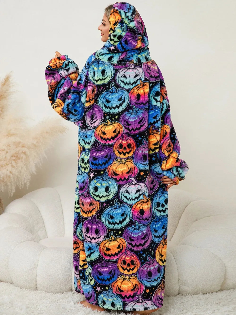 Fuzzy Pocketed Long Sleeve Hooded Lounge Dress Easy Apparels