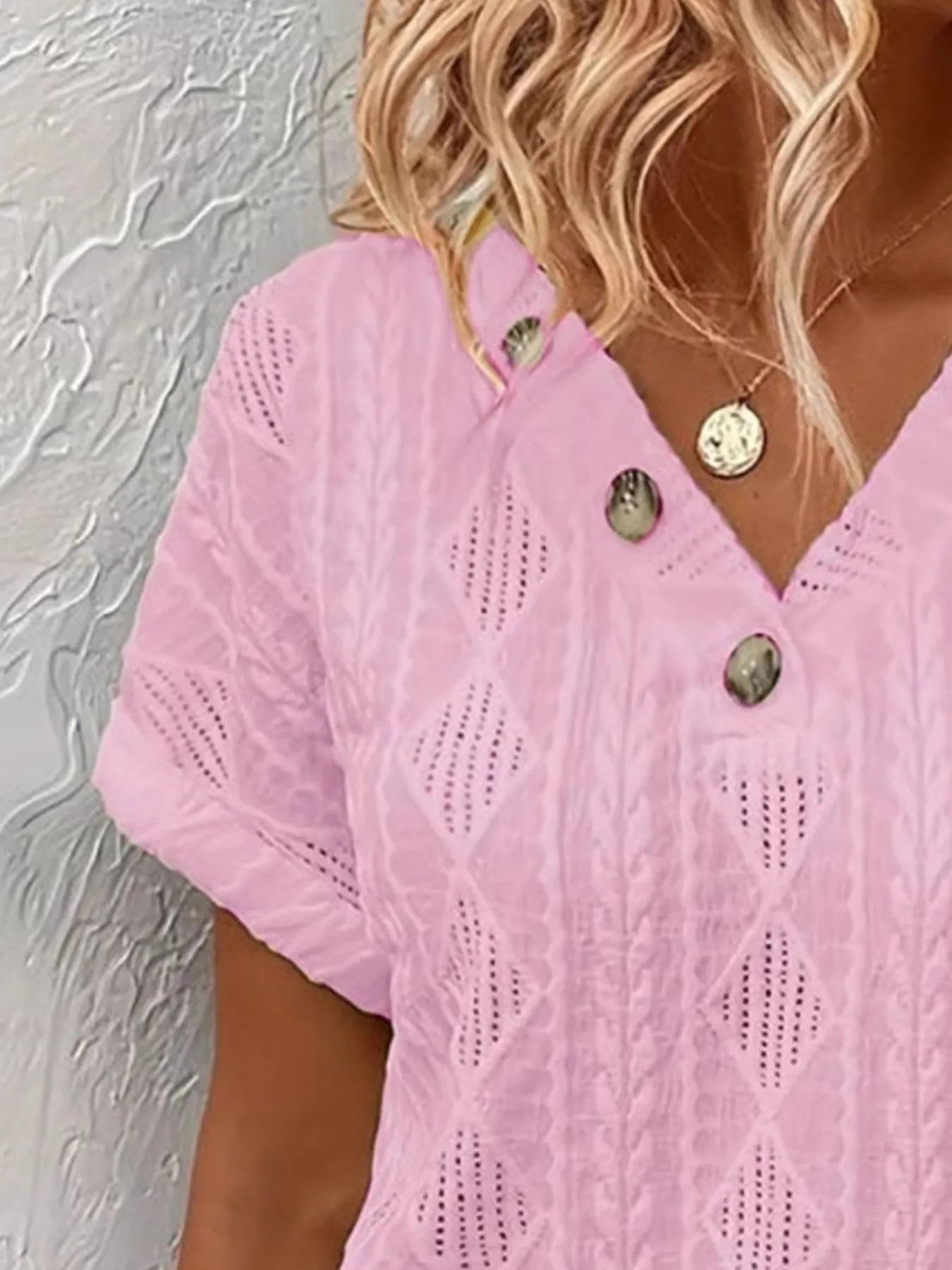 Trendsi Textured V-Neck Short Sleeve Top