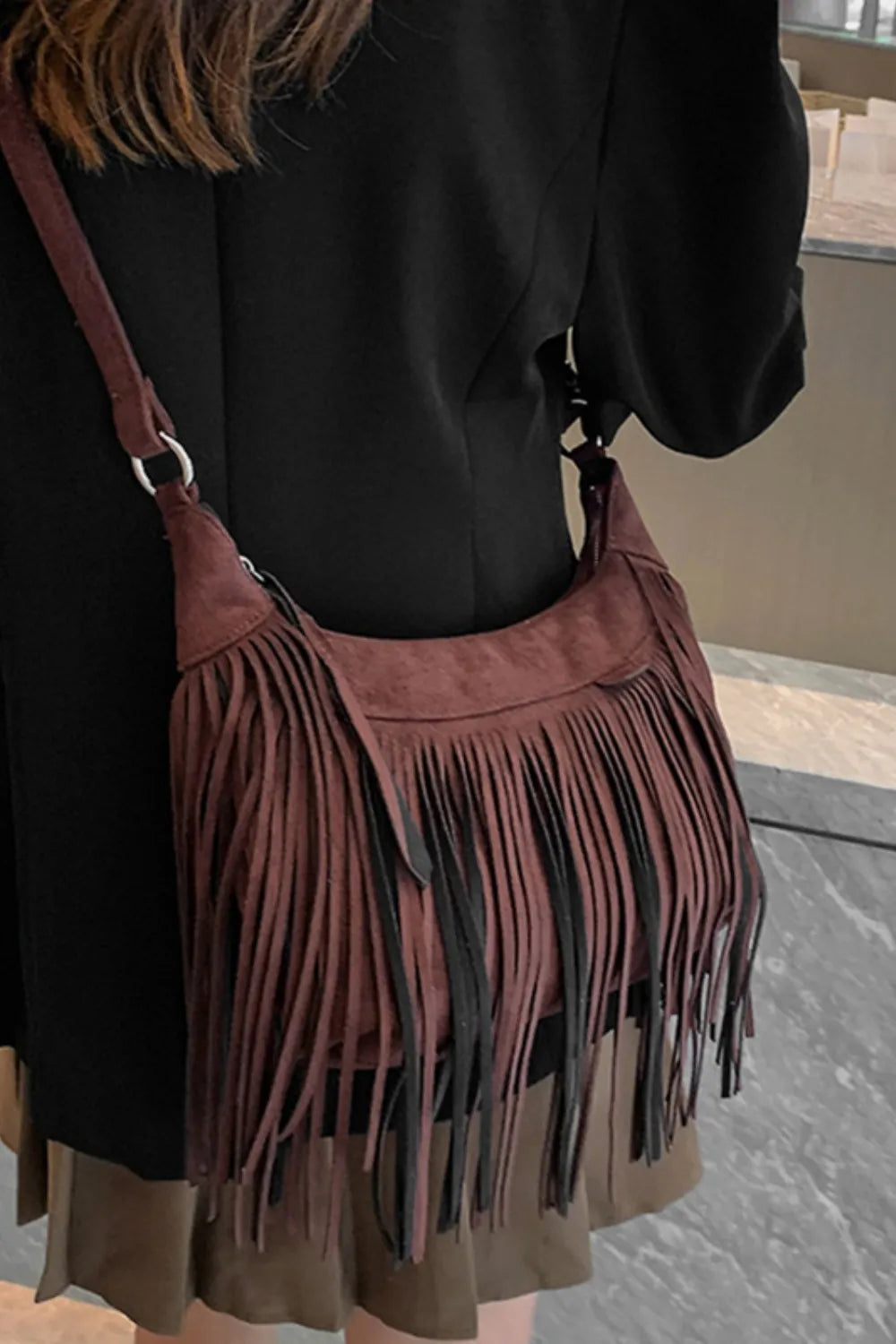 Suede Fringe Adjustable Strap Shoulder Bag Easy Apparels