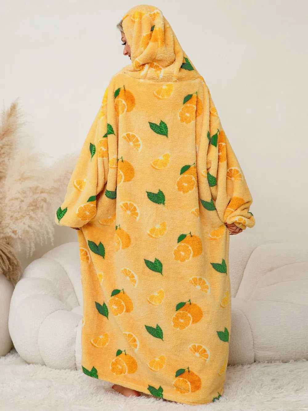 Fuzzy Pocketed Long Sleeve Hooded Lounge Dress Easy Apparels