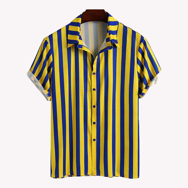 Men's Full Size Striped Button Up Shirt and Shorts Set Plus Size Easy Apparels