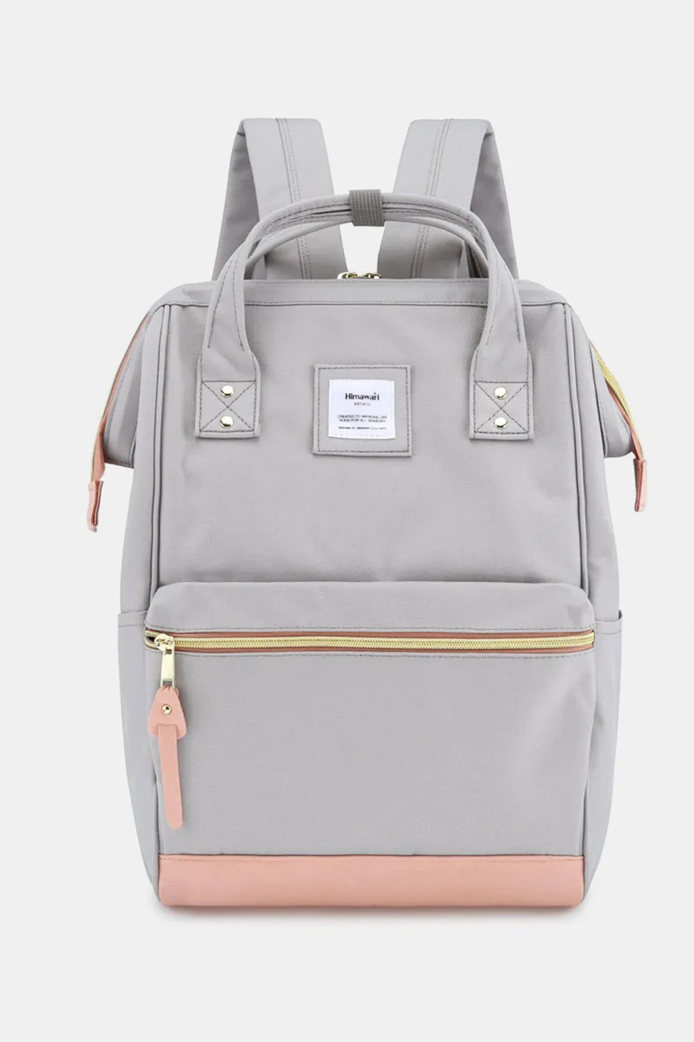 Himawari Contrast Waterproof Canvas Backpack Bag with Side Pockets Light Gray One Size Easy Apparels