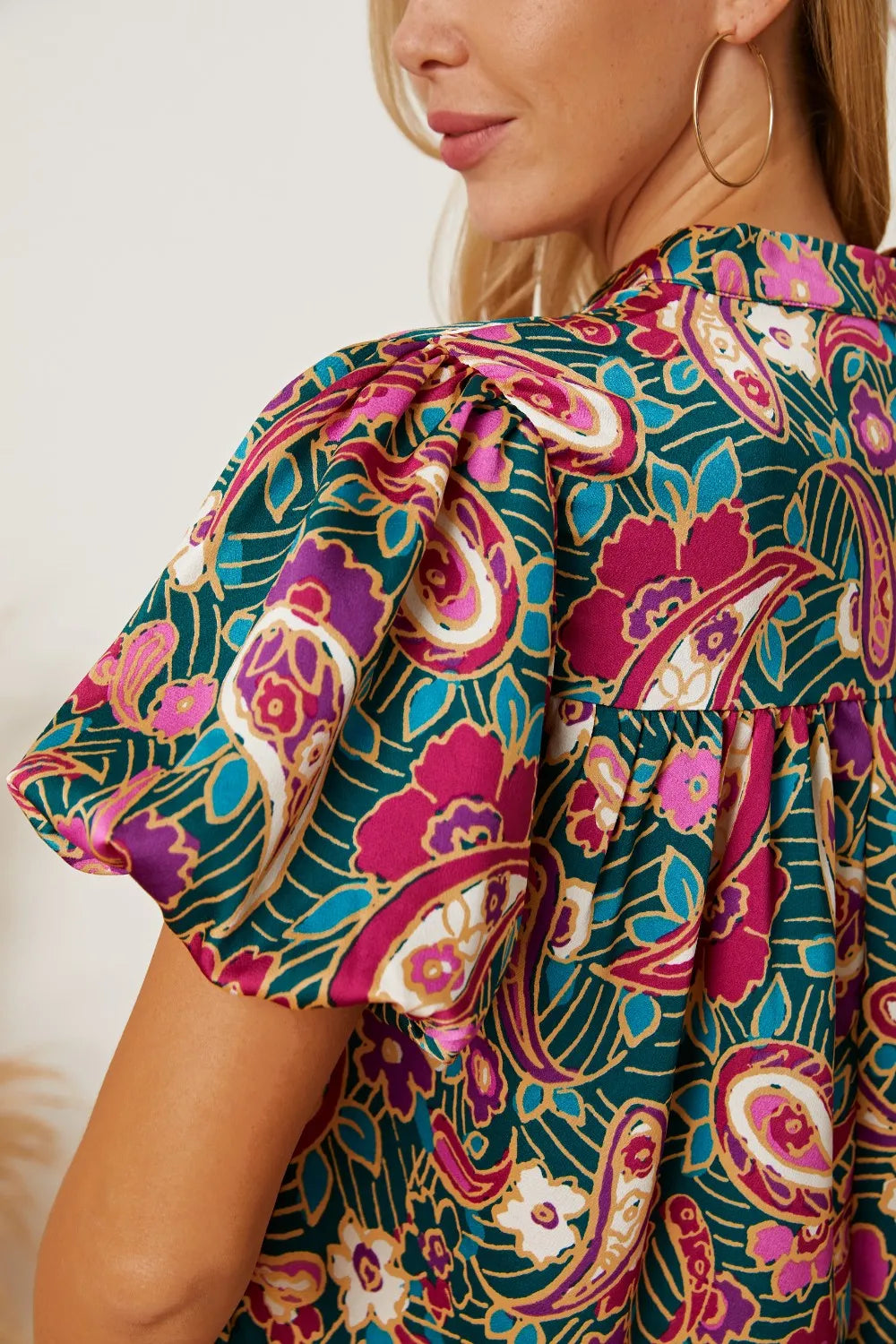 Trendsi Floral Collared Neck Short Sleeve Blouse