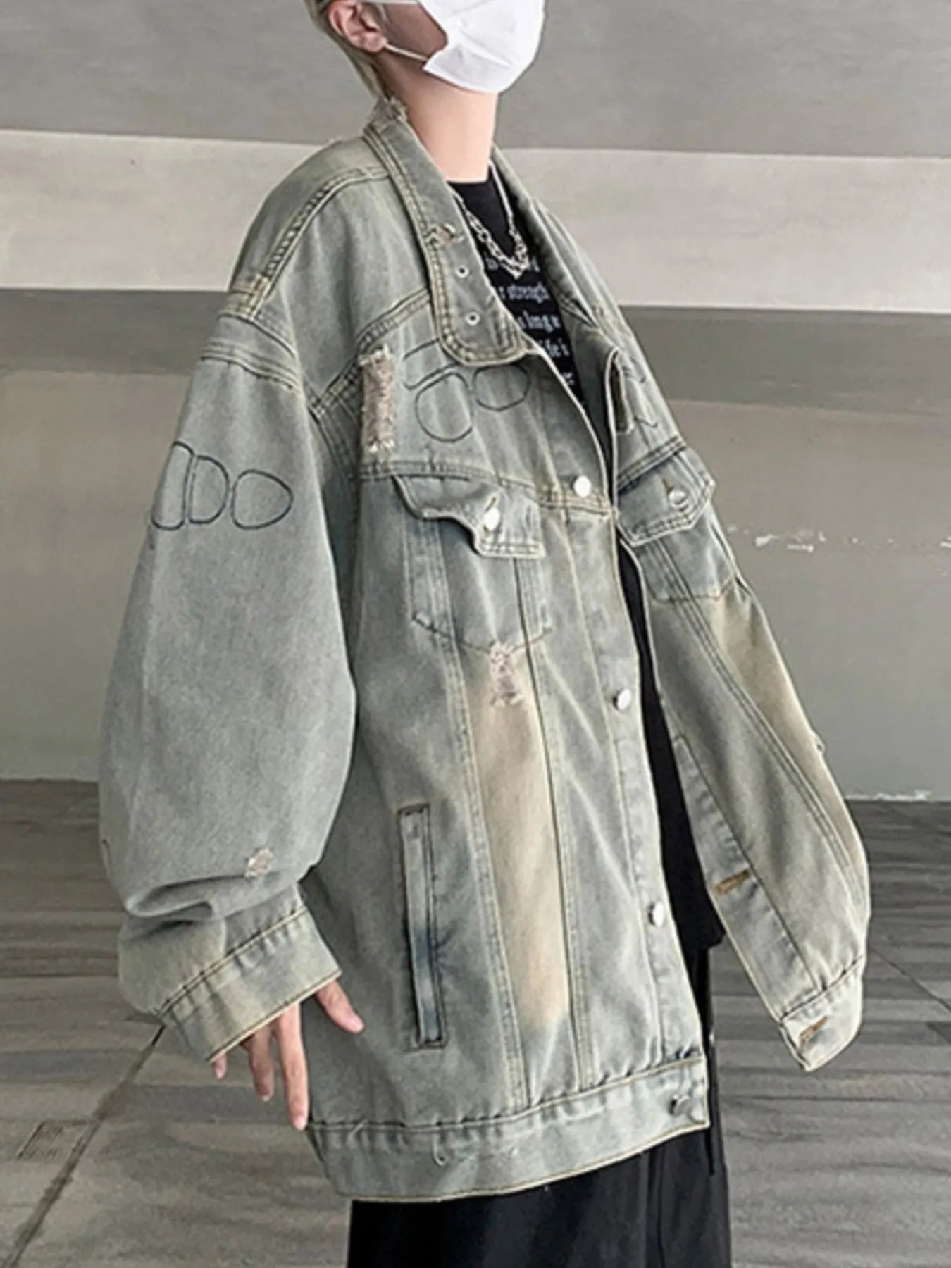 Men's Plus Size Distressed Button Up Denim Jacket Easy Apparels