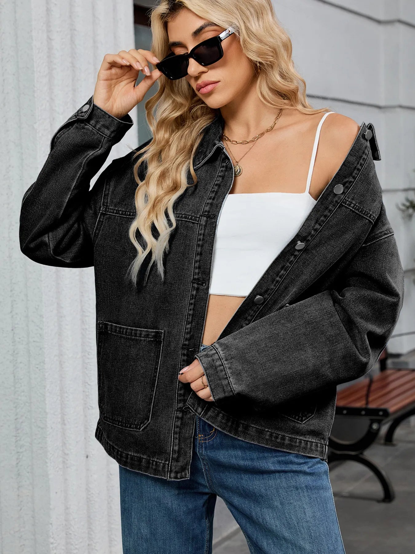 Washed Oversized Button Down Denim Jacket Easy Apparels