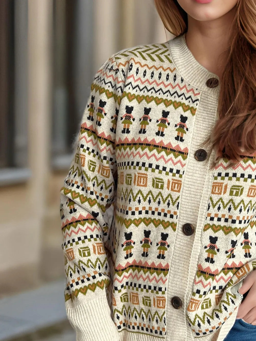 Graphic Button Down Long Sleeve Cardigan Easy Apparels