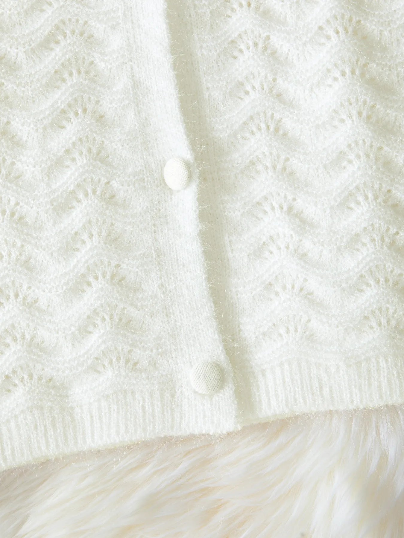 Openwork V-Neck Button Down Cardigan Easy Apparels