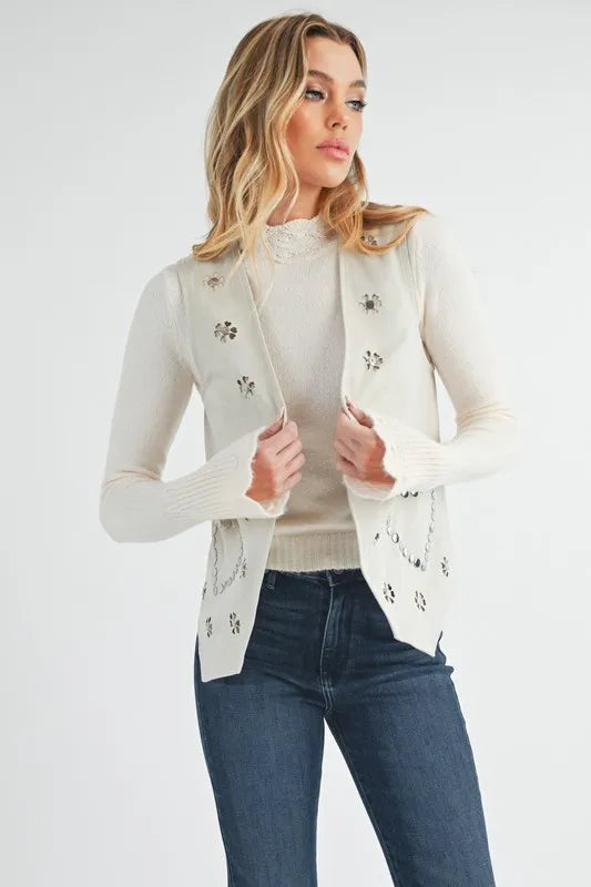 Aemi + Co Heart Rivet Detail Suede Vest Coat Easy Apparels