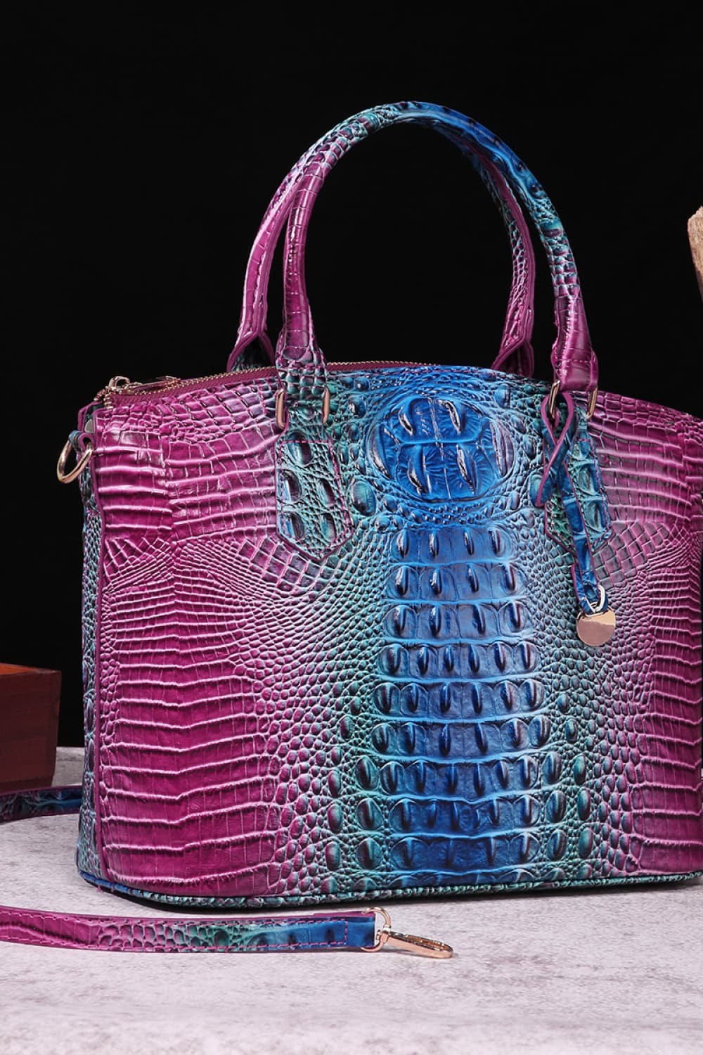 Gradient PU Leather Handbag Purple Blue One Size Easy Apparels